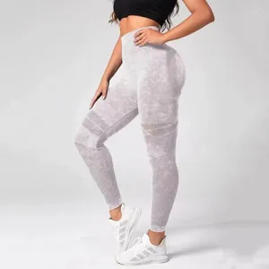 Active Pants Women Yoga Tie Dye Print Fitness Trousers Ruched Mage Control Leggings Hög midja med för