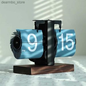 Desk Table Clocks Blue Color Flip Desk Clock Retro Vintage Design Auto Flip Clock Desktop Large Number Battery Powered Table Clock Home Decor24327