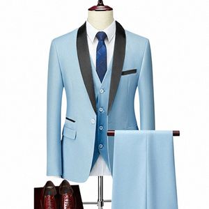 2023 FI Casual Boutique Busin Busin Slim Fit Suit Dr Blazers Kurtka Męska kamizelka płaszczowa 3 szt. Ustawione spodnie kamizelki C4on#