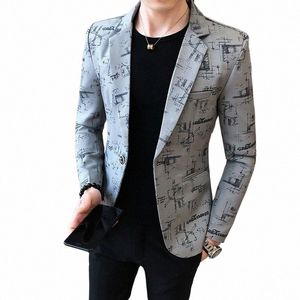 Männer Blazer 2024 Frühling FI Hochwertige Männer Koreanische Version der gedruckten schlanken formalen Hochzeit Party Prom Anzugjacke u9aC #