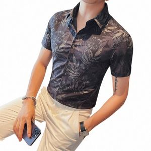 fi Mens Hawaiian Shirt Male Casual Colorful Printed Beach Aloha Shirts Short Sleeve Camisa Hawaiana Hombre Plus Size 5XL B1F6#