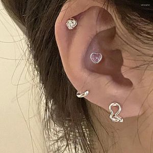 Stud Earrings Heart For Women Tragus Piercing Simple Pink Blue Zircon Silver Color Daith Lobe Ear Cartilage Jewelry KAE312
