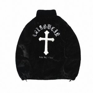 gothic Letter Embroidery Imitati Rabbit Fur Artificial Fur Male Street Loose Autumn And Winter Warm Jacket Male I4VE#