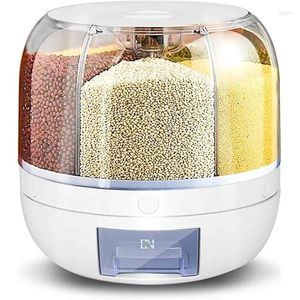 Storage Bottles Rice Dispenser Kitchen Moisture-Proof 6-Grid Rotating Food Grain Cereal Box Container