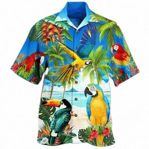 Camisas casuais masculinas Papagaio Impressão 3D Camisas Homens Fi Camisa Havaiana Praia Blusas de Manga Curta Blusa Vocati Lapela Camisa Menino M7FL #