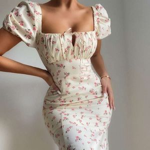 Puff SleeveFloral Slitfit Slitklänning 168721