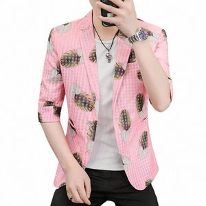 Hoo 2022 Herren Sommer abgeschnittene Ärmel bedruckter Anzug Jugend Sun Protecti Hollow-Out Mid-Sleeve Thin Blazer X5LM #