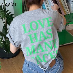 女性のTシャツネプロー韓国のファッションレタープリントTシャツ春夏Oネックトップ