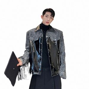 Noymei пальто в стиле пэчворк Fiable в корейском стиле из искусственной кожи джинсовая серая, черная винтажная осенняя новая модная мужская куртка WA1929 o3qX #