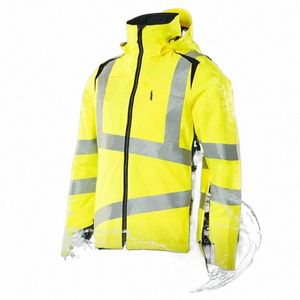 winter Thick Reflective Hi Vis Jacket Cott Padded Jacket Hooded Jacket Motorcycle Safety Work Wind Water-proof Coats4xl U80I#