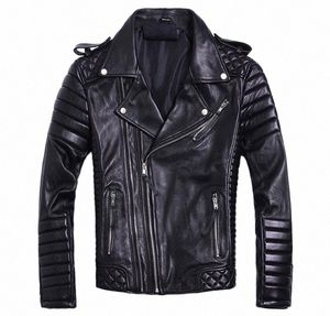 Kostenloses Schiff. Coole Motor Rider-Echtlederjacke. Hochwertiger Slim-Fit-Mantel aus weichem Schaffell. Plus Size. FI-Mann. Straßentuch D3XN #