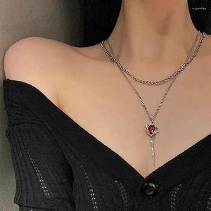 Цепочки, двухслойное ожерелье с подвеской в виде розы из красного циркона, многослойное ожерелье с цветочным камнем, нерегулярное цветочное эстетичное модное ожерелье