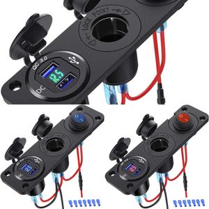 Update Dual Qc3.0 Zigarettenanzünder-Buchse, USB-Autoladegerät, Steckdosenleiste, Schalter, wasserdicht, 12 V, Dual-USB-Ladegerät, Netzteil