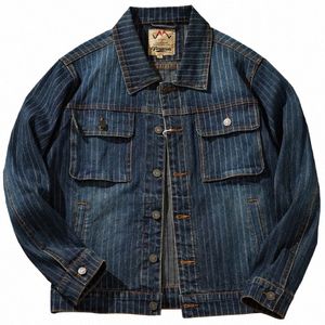 Ons denimjacka Men's High Street Workwear Old Striped Denim Jacket Fall Casual All-In-E Top P2YC#