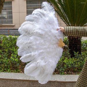 Decorative Figurines 1-2pcs Natural White Ostrich Feather Fan For 13 Bone Big Hand Held Folding 90-120CM Craft Carnival Wedding Stage Dance