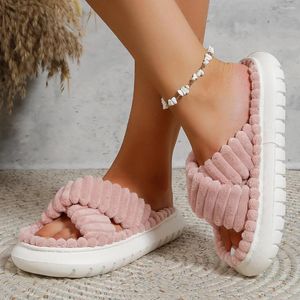 Slippers Fashion Cotton Linen Women Winter Autumn Home Thick Platform Flat Slides Floor Mute Comfort Flip Flops