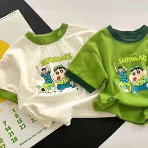 Children's Clothing Pure Cotton Short Sleeved T-shirt for Boys, New Summer Baby Cartoon Contrasting Children's Top, Girl Round Neck Half Sleeved