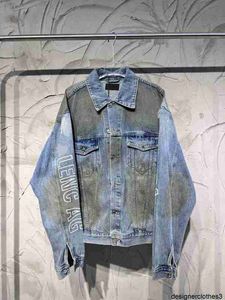 Designer Paired with B family's SS23 spray painted old letter denim jacket OS loose fit unisex denim jacket GW1H