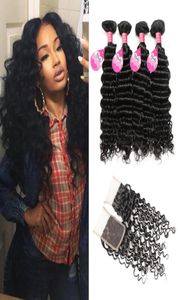 Meetu Mink Brazilian Malaysian Indian Peruvian Deep Wave Human Hair Weave Bundles With Closure Whole 828inch for Women All Ag3077893