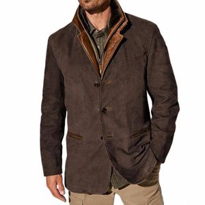 Vintage Men jacka 2023 Autumn Winter Ny varm manlig ytterkläder kläder fi konstgjorda läderrock för män lg ärmrockar x1xk#