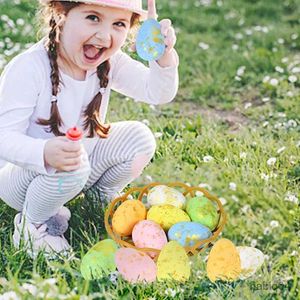 Cesti portaoggetti Set di uova di Pasqua in schiuma con cestino Uova colorate appese Decorazione di Pasqua per la casa Giardino Nido Uova finte Artigianato fai-da-te Regalo per bambini