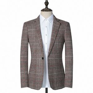 Nya män FI Blazers Spring Autumn British Style Stripes Slim Busin Casual Blazer Coat Male Gattice Dräkt Jacka Ytterkläder T48K#