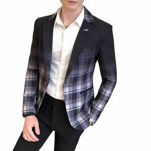 2023 NEW FI Boutique Men's Castary Busin Office Plaid Blazer Groom Wedding Dr Party Tailcoat Male Jacket Coat 03uk＃