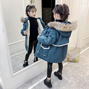 Down Coat Girls Winter Jackets Kids Fur Hooded Cotton-Padded Parka Coats Children's Warm Long Clothes For Teenagers 6 8 12 13 14 Year