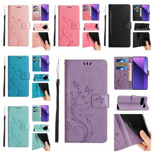 Xiaomiの蝶の花の財布ケース14 Ultra Redmi K70E A3 Google Pixel 9 Pro Moto G34 G24 1つプラス12R ACE2 Floral Flip Cover Cover Cover Card Slot ID Holder Pouch