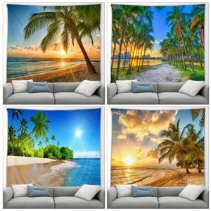 Tapissries Island Beach Tapestry Coconut Tree Hawaiian Landscape Tropical Ocean Outdoor Poster Nature Wall Hanging Home Art Decor