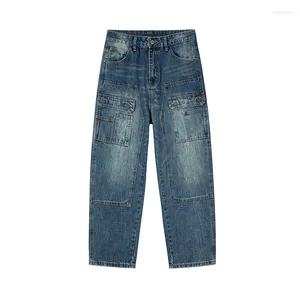 Jeans masculinos homens solto casual plus size multi bolso denim calças de carga japonês streetwear moda perna larga baggy harem calças