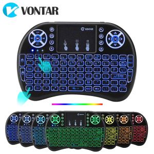 Klawiatury Vontar i8 + 2.4G Mini bezprzewodowa klawiatura 7 Kolory Zwrotło angielskie Rosyjskie touchpad Podręczny mysz na Android TV Box x96 Mini