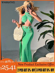 Abiti da lavoro Set di gonne in maglia Set di 2 pezzi da donna Scava fuori allacciatura Top Estate Fasciatura sexy Backless Beach Party Set coordinati