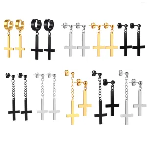 Huggie Hoop Earrings BONISKISS Men Women Stainless Steel Inverted Upside Down Cross Earring Church Of Satan Temple Occult Satanic Witchy