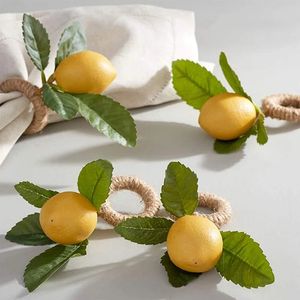 10PCS Handmade Napkin Rings Yellow Faux Lemon with Vine Napkin Ring for Wedding Dinner Party Banquet Serviette Table Decor 240319