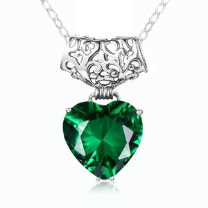 Szjinao Brand Women Silver 925 Jewelry Green Emerald Pendant Necklace Heart Bohemia Jewellery Fine Without Chain Gift For Girl 240327