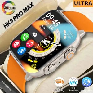 Hk9 pro max relógio inteligente 9 homens mulheres amoled tela hd freqüência cardíaca pressão arterial nfc bluetooth chamada smartwatch para esporte 240326