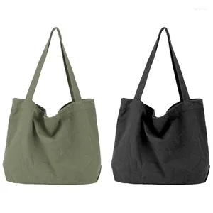 Shopping Bags -2X Canvas Handbag Simple Men's Large-Capacity Cotton Tote Bag Women's Reusable (Black/Green)