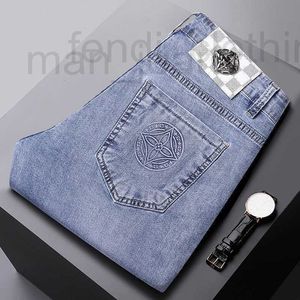 Herr jeans designer sommar ny high end elastic tunt blått för avslappnad mångsidig lös rak utad 35gz