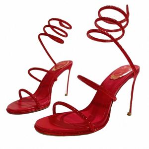 Rene Caovilla Designer Scarpe da festa Scarpe Abito da festa Rhinestone Sanghi Sandals Strass Strass Roman Rosso Cleo Simpa