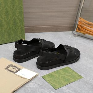 Designer Sandaler Platform Slide Women's Sandals med tjocka sulskor, metallspänne, äkta läder Sillben tofflor Summer Casual Beach Sandaler, storlek 35-42