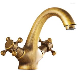 Badezimmer-Waschtischarmaturen, komplett aus Kupfer, antiker Wasserhahn, europäische Beckeninstallation, Einzelloch, Doppel- und Kaltwasser-Multifunktionswaschbecken