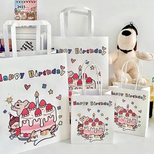 Gift Wrap 2Pcs Creative Cartoon Pattern Paper Goody Bag Cute Handbag Shopping Lucky Sweet Bags For Kids Birthday Party Supplies