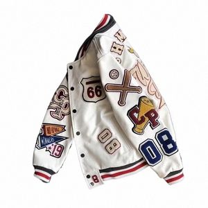 Y2K Baseball Uniform Jackets Trend Leather Jacket Multi-Letter Brodery White Short Coat 2023 Men's Spring and Autumn G3CR#