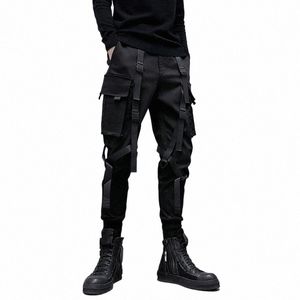 Houzhou Techwear Erkekler İçin Siyah Kargo Pantolon Kargo Pantolonları Erkek Japon Sokak Giyim Hip Hop Bahar Ribb Cep Harajuku Fi Y3U4#