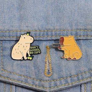 Capybara und Yuzu Emaille-Anstecknadeln, individuelle Dont Worry Be Capy-Broschen, Anstecknadeln, Tierschmuck, Geschenk für Freunde