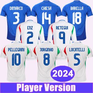 2024 İtalya Milli Takım Erkek Oyuncu Futbol Formaları Chiesa Barella Jorginho Pellegrini Locatelli Dimarco Di Lorenzo Ev Uzakta Uzun Kollu Futbol Gömlekleri Üniformaları