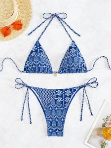 Kadın Mayo Vintage Çiçek Baskı Bikini 2024 Kadın Mayo Seksi Bandaj Push Up Micro Bikinis Setleri Banyo Yüzme Takım Tong