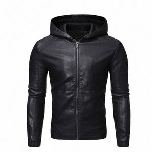 Mens Faux Leather Jacket Motorcykel Ytterkläder FI Hooded Pu Moto Biker Jackor Black Slim Leather Coat Man Plus Size 5XL M71R#