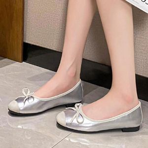 Casual Shoes Round Head Shallow Mouth Bow Showing Flat Bottom Ballet Silk For Women Plus Size